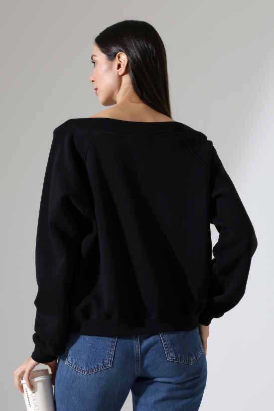 22278 KADIN 3 İP ŞARDONLU OMUZ DÜŞÜM KAYIK YAKA SWETSHIRT