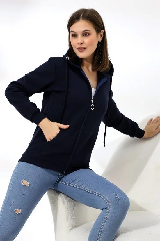 19116 BAYAN DÜZ 2İP ŞARDONLU FERM. KAPŞONLU SWETSHIRT