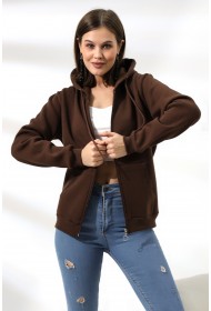 19116 KADIN DÜZ 2İP ŞARDONLU FERM. KAPŞONLU SWETSHIRT