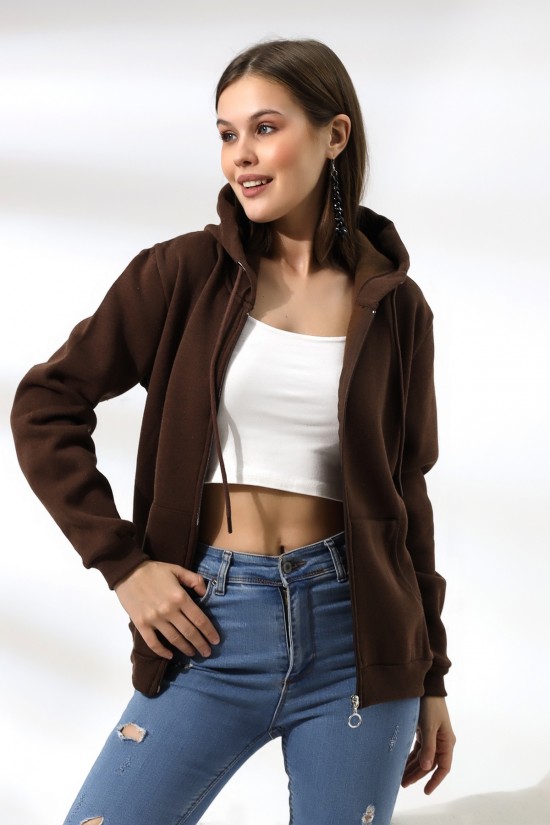 19116 BAYAN DÜZ 2İP ŞARDONLU FERM. KAPŞONLU SWETSHIRT