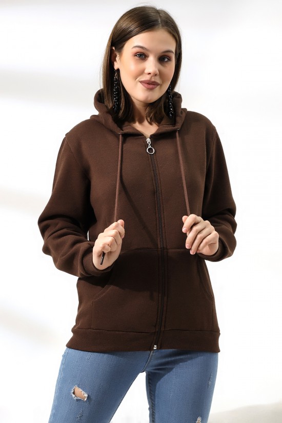 19116 BAYAN DÜZ 2İP ŞARDONLU FERM. KAPŞONLU SWETSHIRT