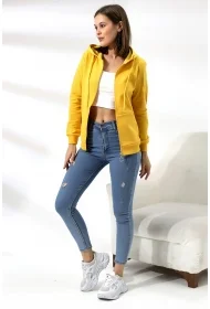 19116 KADIN DÜZ 2İP ŞARDONLU FERM. KAPŞONLU SWETSHIRT