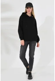 21615 KADIN 3 İP PENYE KOMPAKT ŞARDONLU SALAŞ OVERSİZE KAPŞONLU KANGURU CEPLİ SWEATSHIRT