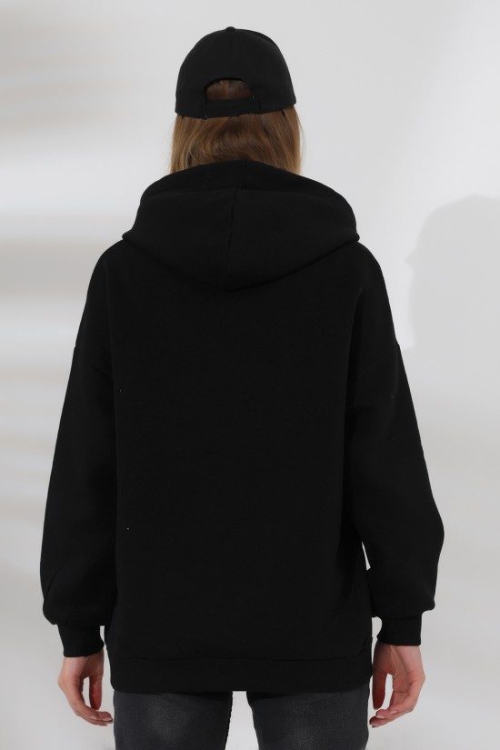 21615 KADIN 3 İP PENYE KOMPAKT ŞARDONLU SALAŞ OVERSİZE KAPŞONLU KANGURU CEPLİ SWEATSHIRT