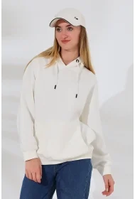 21615 KADIN 3 İP PENYE KOMPAKT ŞARDONLU SALAŞ OVERSİZE KAPŞONLU KANGURU CEPLİ SWEATSHIRT