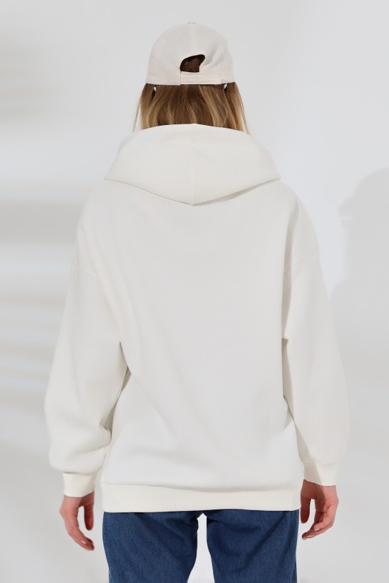 21615 KADIN 3 İP PENYE KOMPAKT ŞARDONLU SALAŞ OVERSİZE KAPŞONLU KANGURU CEPLİ SWEATSHIRT