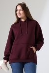 21615 KADIN 3 İP PENYE KOMPAKT ŞARDONLU SALAŞ OVERSİZE KAPŞONLU KANGURU CEPLİ SWEATSHIRT