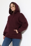 21615 KADIN 3 İP PENYE KOMPAKT ŞARDONLU SALAŞ OVERSİZE KAPŞONLU KANGURU CEPLİ SWEATSHIRT