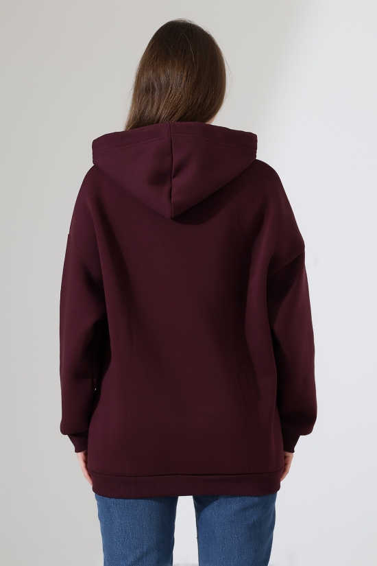 21615 KADIN 3 İP PENYE KOMPAKT ŞARDONLU SALAŞ OVERSİZE KAPŞONLU KANGURU CEPLİ SWEATSHIRT