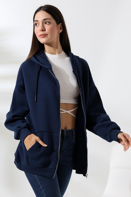 21618 KADIN 3 İP PENYE COMPACK ŞARDONLU METAL FERMUARLI SALAŞ OVERSİZE KAPŞONLU KANGURU CEPLİ SWETSHIRT 21618 KADIN 3 İP PENYE COMPACK ŞARDONLU METAL FERMUARLI SALAŞ OVERSİZE KAPŞONLU KANGURU CEPLİ SWETSHIRT