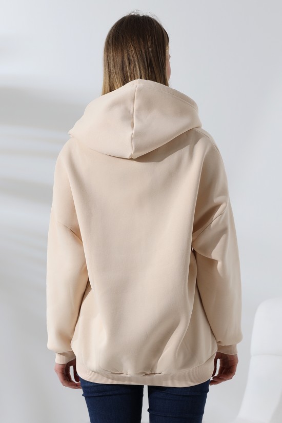 21618 KADIN 3 İP PENYE COMPACK  ŞARDONLU METAL FERMUARLI SALAŞ OVERSİZE KAPŞONLU KANGURU CEPLİ SWETSHIRT