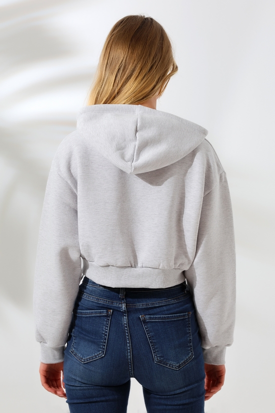 21653 KADIN 3 İP PENYE COMP. ŞARD. KAPŞONLU KANG CEPLİ GENİŞ SALAŞ KISA SWETSHIRT