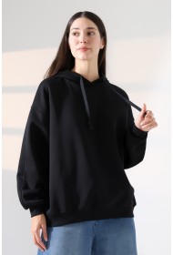 21966  KADIN 3 İP PENYE KOMPAKT ŞARDONLU SALAŞ OVERSİZE KAPŞONLU SWEATSHIRT
