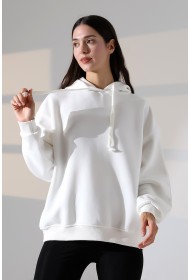 21966  KADIN 3 İP PENYE KOMPAKT ŞARDONLU SALAŞ OVERSİZE KAPŞONLU SWEATSHIRT