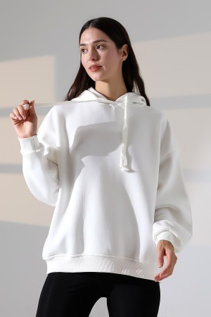 21966  KADIN 3 İP PENYE KOMPAKT ŞARDONLU SALAŞ OVERSİZE KAPŞONLU SWEATSHIRT