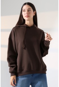 21966  KADIN 3 İP PENYE KOMPAKT ŞARDONLU SALAŞ OVERSİZE KAPŞONLU SWEATSHIRT