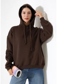 21966  KADIN 3 İP PENYE KOMPAKT ŞARDONLU SALAŞ OVERSİZE KAPŞONLU SWEATSHIRT
