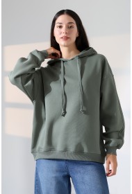 21966  KADIN 3 İP PENYE KOMPAKT ŞARDONLU SALAŞ OVERSİZE KAPŞONLU SWEATSHIRT