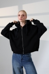 22211 KADIN 3 İP PENYE KOMPAKT  ŞARDONLU METAL FERMUARLI  YAN CEPLİ SALAŞ OVERSİZE KAPŞONLU SWEATSHIRT