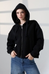 22211 KADIN 3 İP PENYE KOMPAKT  ŞARDONLU METAL FERMUARLI  YAN CEPLİ SALAŞ OVERSİZE KAPŞONLU SWEATSHIRT