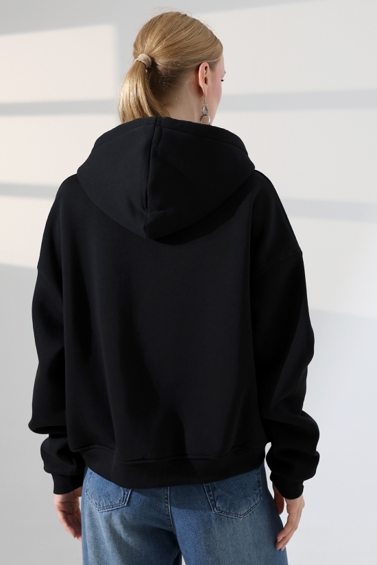 22211 KADIN 3 İP PENYE KOMPAKT  ŞARDONLU METAL FERMUARLI  YAN CEPLİ SALAŞ OVERSİZE KAPŞONLU SWEATSHIRT