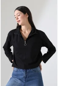 21986 KADIN SELANİK FERMUARLI GÖMLEK YAKA SWEATSHIRT 