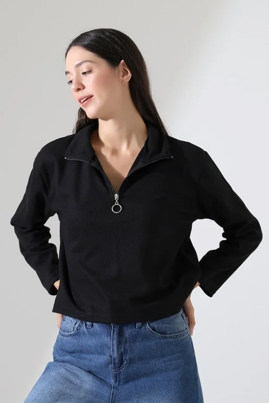 21986 KADIN SELANİK FERMUARLI GÖMLEK YAKA SWETSHIRT 21986 KADIN SELANİK FERMUARLI GÖMLEK YAKA SWETSHIRT