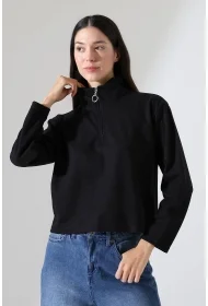 21986 KADIN SELANİK FERMUARLI GÖMLEK YAKA SWEATSHIRT 21986 KADIN SELANİK FERMUARLI GÖMLEK YAKA SWEATSHIRT