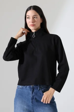 21986 KADIN SELANİK FERMUARLI GÖMLEK YAKA SWEATSHIRT 