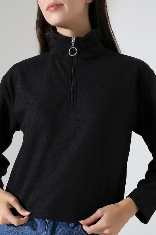 21986 KADIN SELANİK FERMUARLI GÖMLEK YAKA SWETSHIRT 21986 KADIN SELANİK FERMUARLI GÖMLEK YAKA SWETSHIRT