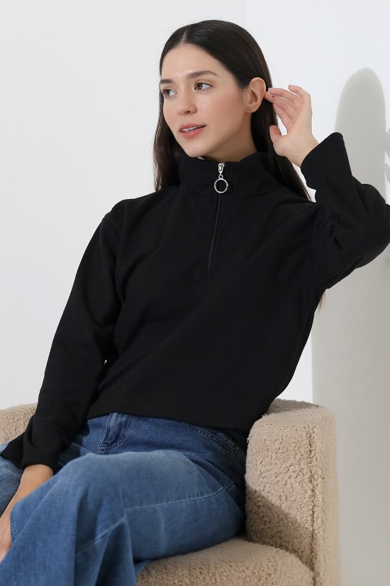 21986 KADIN SELANİK FERMUARLI GÖMLEK YAKA SWETSHIRT 21986 KADIN SELANİK FERMUARLI GÖMLEK YAKA SWETSHIRT
