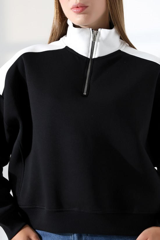 21963 KADIN 3 İP FERMUARLI KAMYONÖR GÖMLEK YAKA OMUZLARI VE YAKA GARNİLİ SALAŞ YANLARI KUPLU GENİŞ SWETSHIRT