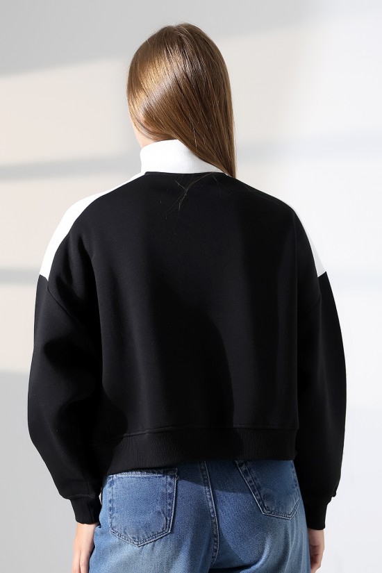 21963 KADIN 3 İP FERMUARLI KAMYONÖR GÖMLEK YAKA OMUZLARI VE YAKA GARNİLİ SALAŞ YANLARI KUPLU GENİŞ SWETSHIRT