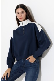 21963 KADIN 3 İP FERMUARLI KAMYONÖR GÖMLEK YAKA OMUZLARI VE YAKA GARNİLİ SALAŞ YANLARI KUPLU GENİŞ SWEATSHIRT