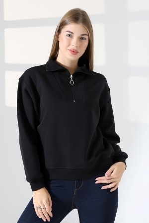 21971 KADIN 3 İP KAMYONCU FERMUARLI KAŞG YAKA  SALAŞ GENİŞ SWEATSHIRT