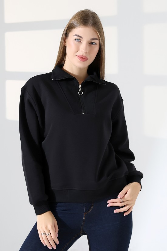 21971 KADIN 3 İP KAMYONCU FERMUARLI KAŞG YAKA SALAŞ GENİŞ SWEATSHIRT 21971 KADIN 3 İP KAMYONCU FERMUARLI KAŞG YAKA SALAŞ GENİŞ SWEATSHIRT
