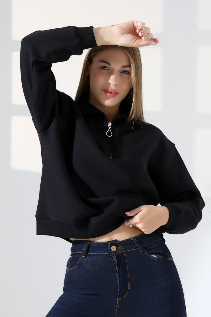 21971 KADIN 3 İP KAMYONCU FERMUARLI KAŞG YAKA SALAŞ GENİŞ SWEATSHIRT 21971 KADIN 3 İP KAMYONCU FERMUARLI KAŞG YAKA SALAŞ GENİŞ SWEATSHIRT