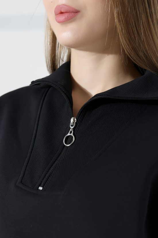 21971 KADIN 3 İP KAMYONCU FERMUARLI KAŞG YAKA SALAŞ GENİŞ SWEATSHIRT 21971 KADIN 3 İP KAMYONCU FERMUARLI KAŞG YAKA SALAŞ GENİŞ SWEATSHIRT