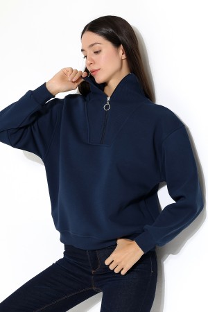 21971 KADIN 3 İP KAMYONCU FERMUARLI KAŞG YAKA  SALAŞ GENİŞ SWEATSHIRT 21971 KADIN 3 İP KAMYONCU FERMUARLI KAŞG YAKA  SALAŞ GENİŞ SWEATSHIRT