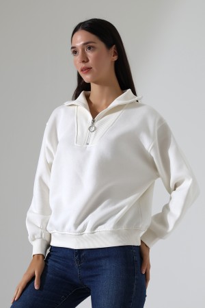 21971 KADIN 3 İP KAMYONCU FERMUARLI KAŞG YAKA  SALAŞ GENİŞ SWEATSHIRT