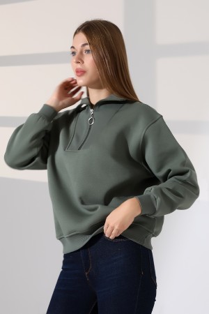 21971 KADIN 3 İP KAMYONCU FERMUARLI KAŞG YAKA  SALAŞ GENİŞ SWEATSHIRT 21971 KADIN 3 İP KAMYONCU FERMUARLI KAŞG YAKA  SALAŞ GENİŞ SWEATSHIRT