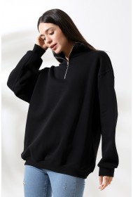 21622 KADIN METAL FERMUARLI KAMYONCU YAKA  PENYE KOMPAKT ŞARD.3 İP  SALAŞ OVERSİZE SWEATSHIRT