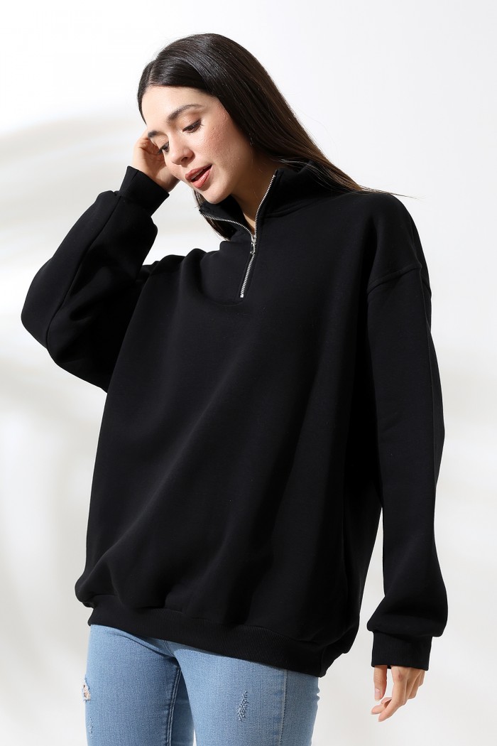 21622 KADIN METAL FERMUARLI KAMYONCU YAKA  PENYE COMPACKT ŞARD.3 İP  SALAŞ OVERSİZE SWETSHIRT