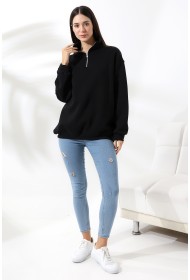 21622 KADIN METAL FERMUARLI KAMYONCU YAKA  PENYE KOMPAKT ŞARD.3 İP  SALAŞ OVERSİZE SWEATSHIRT