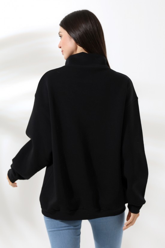 21622 KADIN METAL FERMUARLI KAMYONCU YAKA  PENYE COMPACKT ŞARD.3 İP  SALAŞ OVERSİZE SWETSHIRT