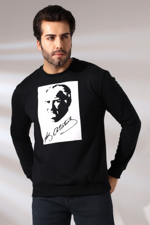 19157 K. ATATÜRK  BASKILI BİSİKLET YAKA 2 İP ERKEK SWETSHİRT  19157 K. ATATÜRK  BASKILI BİSİKLET YAKA 2 İP ERKEK SWETSHİRT