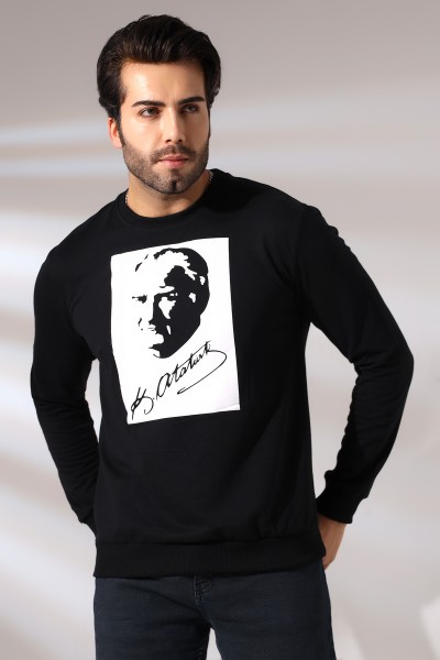 19157 K. ATATÜRK  BASKILI BİSİKLET YAKA 2 İP ERKEK SWETSHİRT 