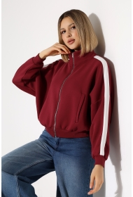 21954  KADIN 3 İP PENYE COMP. ŞARD.KOLLARI MİKROŞERİTLİ BOYDAN METAL FERMUARLI HAKİM YAKA FLOTA CEPLİ GENİŞ SALAŞ SWEATSHIRT
