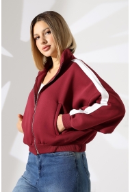 21954  KADIN 3 İP PENYE COMP. ŞARD.KOLLARI MİKROŞERİTLİ BOYDAN METAL FERMUARLI HAKİM YAKA FLOTA CEPLİ GENİŞ SALAŞ SWEATSHIRT