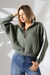21954  KADIN 3 İP PENYE COMP. ŞARD.KOLLARI MİKROŞERİTLİ BOYDAN METAL FERMUARLI HAKİM YAKA FLOTA CEPLİ GENİŞ SALAŞ SWEATSHIRT